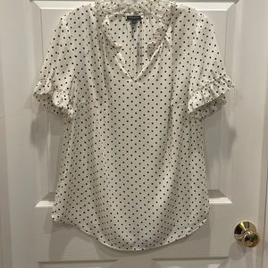 NWT | TALBOTS | NAVY POLKA DOT RUFFLE BLOUSE